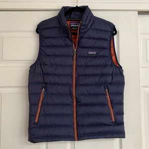 Patagonia Men’s Down Sweater Vest in Navy/Burnt Orange